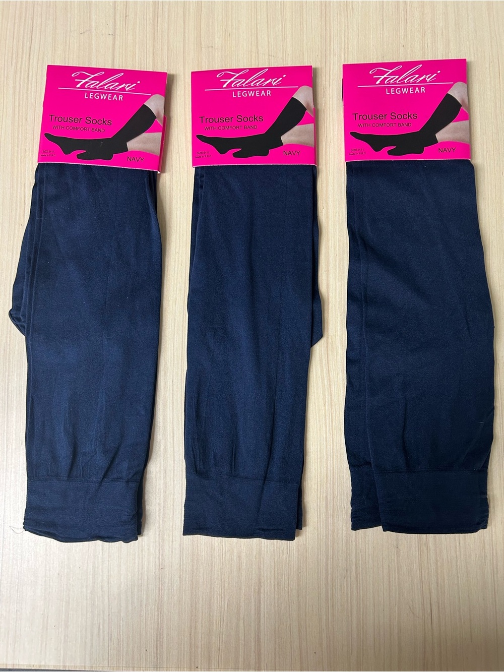 Falari Legwear Navy Trouser Socks Size 9-11 Comfort Band 3 Pair Lot New